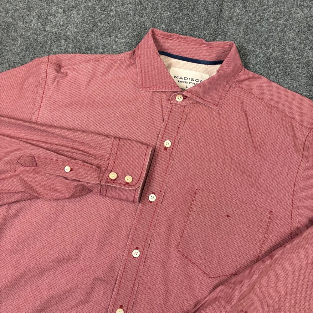 Madison Washed Poplin Mens Size Large Salmon Pink Cotton Button Down Shirt